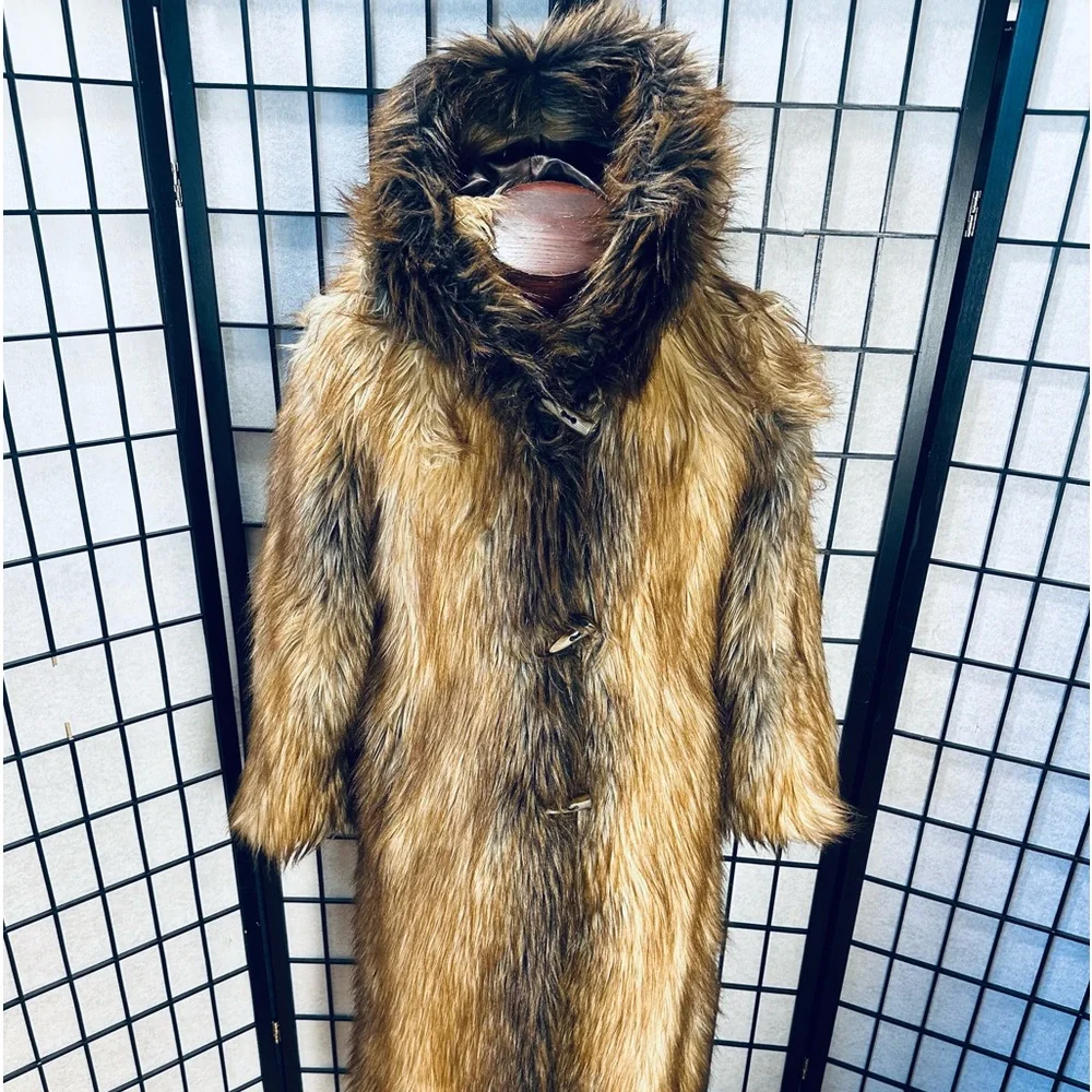 Donna Salyers Fabu Furs Full Length Long Hair Hooded Faux Fur Coat - Picture 5 of 11